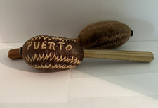 Vintage Folk Puerto Rico Handmade Wooden Maracas Souvenir Musical Instrument