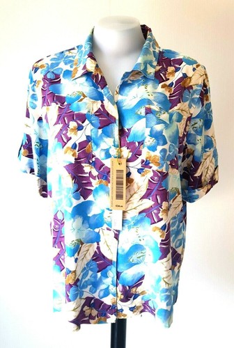 BASIC EDITIONS Womans Blue Floral Rayon BLOUSE TOP SHIRT - M - Size 12 - New - Picture 2 of 12
