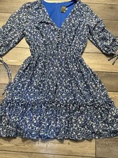 Taylor Peasant Shift Dress Blue Floral 3/4 Sleeve V Neck Size 10