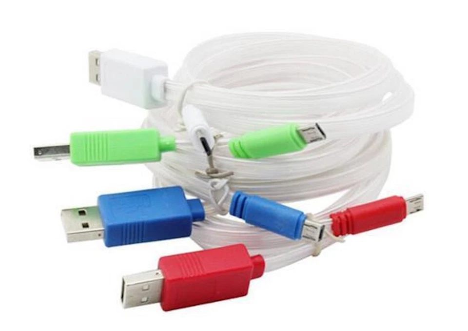 Cargador de cable de datos USB CON LUZ LED FLUIDA PLANA PARA SAMSUNG S7 S7+ LG HTC MICRO Foto 2 de 4