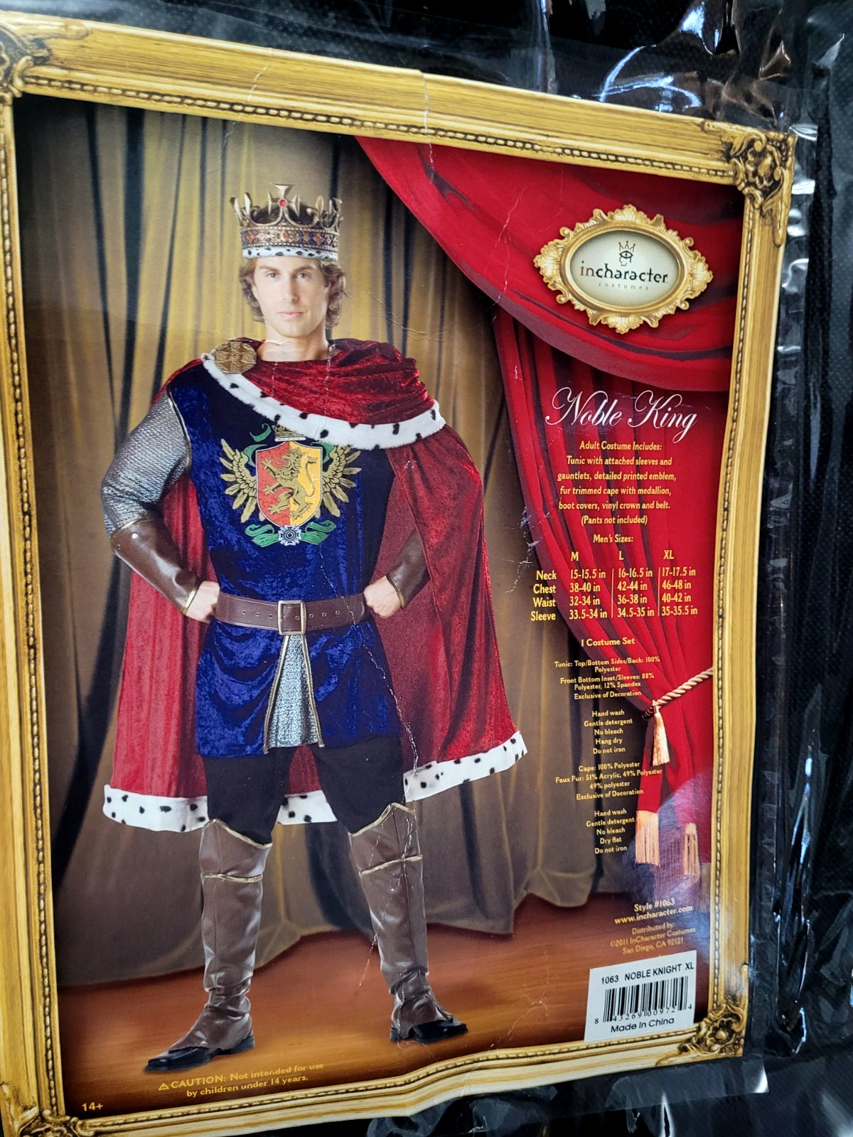 InCharacter Costumes XL Adult Noble King Dress Up Costume Ex Condition with Bag