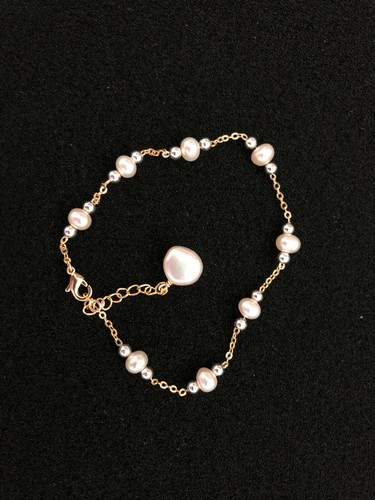 Dainty Bracelet Anklet Pearl Silver Beads Gold Field/Stainless Steel Thin Chain - Bild 8 von 15