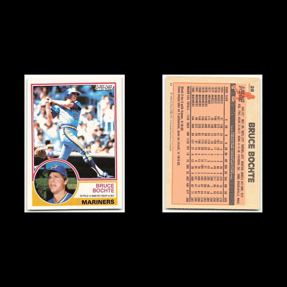 Bruce Bochte #28 1983 O-Pee-Chee Seattle Mariners Baseball Card MLB NM - Image 3 of 3
