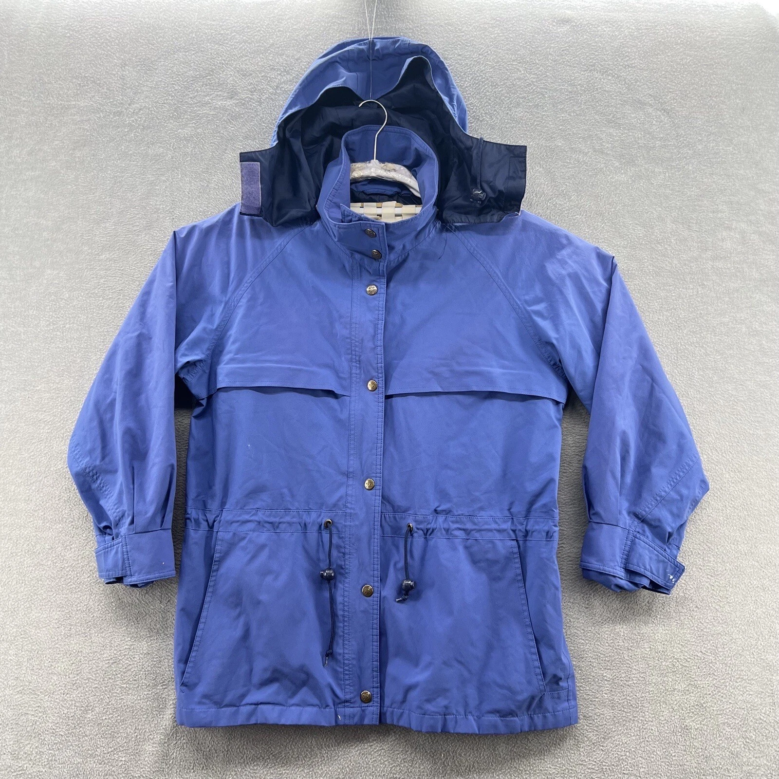eddie bauer mens blue size m hooded rain barn coat vtg full zip vented