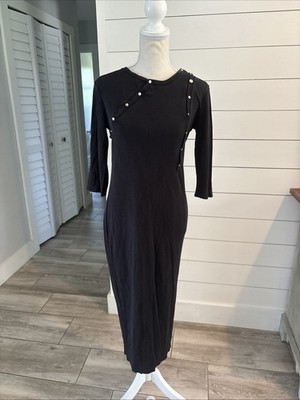 Diesel Black Maxi Dress Bodycon, studded, vintage inspired Size Sm Long Sleeve