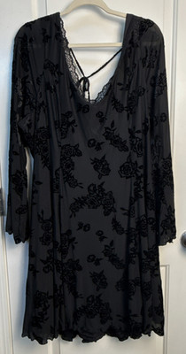 Lovesick Women s Dress Black Floral Burnout Velvet 4X/26 Short Bell Sleeve Goth