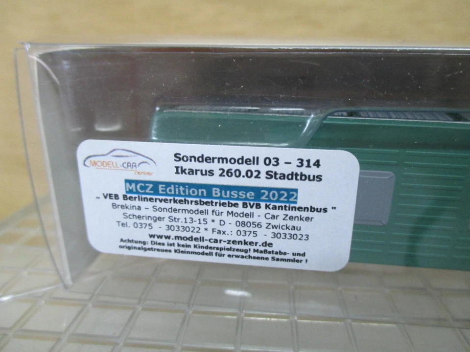 BREKINA MCZ: Ikarus 260.02 Stadtbus Sondermodell "VEB Kantinenbus BVB" in OVP - Bild 2 von 2
