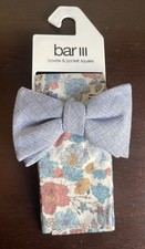  Bar III Mens Pre Tied Solid Bow Tie  Floral Pocket Square Set Summer NEW 