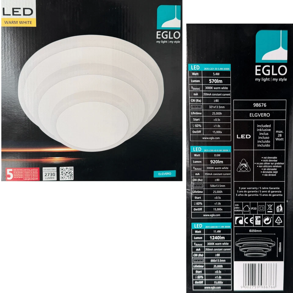 EGLO ELGVERO Deckenleuchte LED Deckenlampe weiß 3-flammig verstellbar - Bild 4 von 4