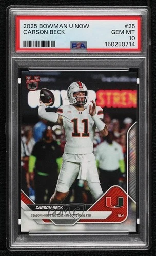 2025 Bowman U Now /1137 Carson Beck #25 PSA 10 GEM MT