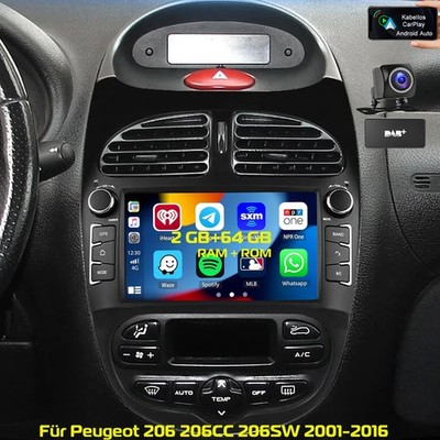 DAB+ CarPlay 7'' Für PEUGEOT 206 206CC 206SW 2000-2008 Android 14 Autoradio 2+64G