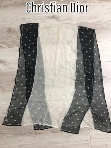 Authentique foulard Christian Dior motif pois noir ivoire 100% soie 152 x 56 cm