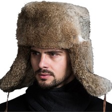 Winter Ushanka Russian Fur Hat for Men  Women - Fuzzy Trapper X-Large Brown