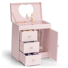 Musical Jewelry Box for Girls, Large Kid Music Box with Ballerina Light Pink