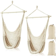2 Pcs Hanging Hammock Chair Boho Swing Chair Indoor Outdoor Cotton Rope Weavi...