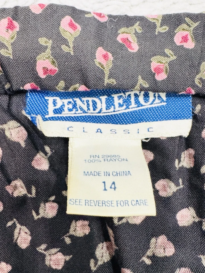 FALDA VINTAGE PENDLETON CLÁSICA RAYÓN PLISADA AZUL MARINO ESTAMPADO ROSEBUD TALLA 14 Foto 3 de 4