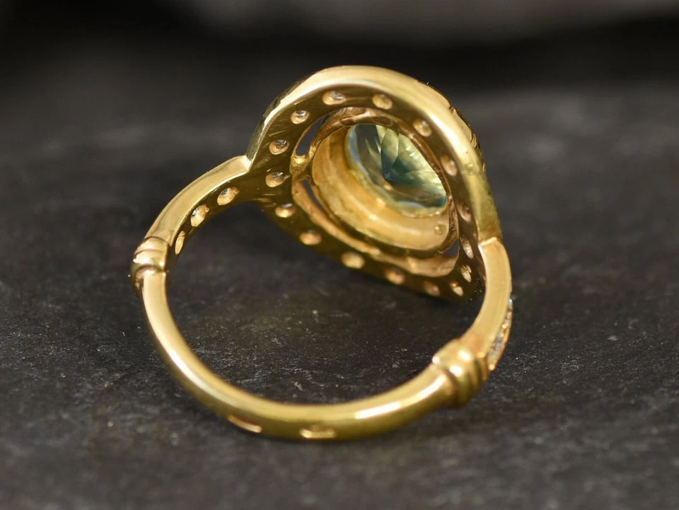 Anillo de boda de diamantes y aguamarina natural de corte ovalado de 2,72 quilates de oro amarillo de 14 quilates talla 8 Foto 4 de 4