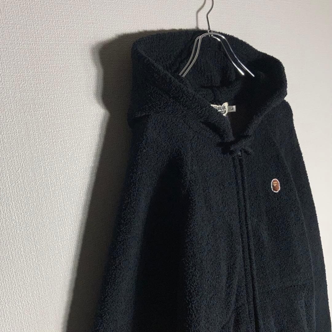 A Bathing Ape Fleece Jacket Full Zip Logo Black L Used thumbnail 11