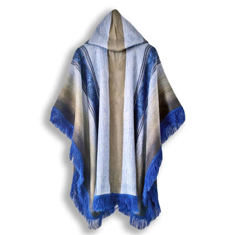 Lightweight BABY ALPACA Wool Hooded Fringed Poncho Pullover UNISEX Handmade - Image 2 of 4