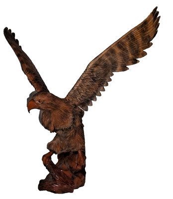 Huge Vintage Hand Carved Wooden Eagle Statue  23'' Removable Wings