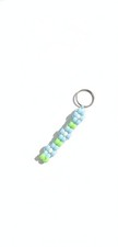 Handmade Pony Bead Blue Flower Keychain Made With A Silver Keyring