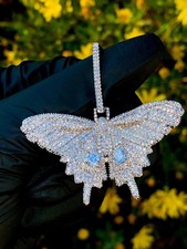 Valentine 3Ct Lab Created Diamond Round Butterfly Pendant 14K White Gold Plated