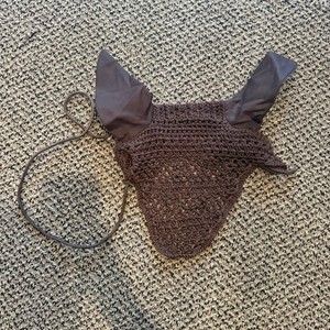 Brown Crochet Horseback Riding Equestrian Fly Veil Ear Bonnet