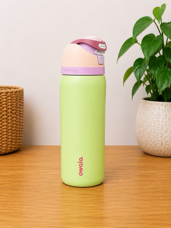 Owala FreeSip 24 fl oz Stainless Steel Water Bottle Flip Top Green/Pink