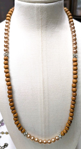26" Pearls & Rhinestones & Wood Bead  Necklace