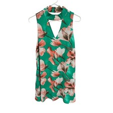 Peach Love California Women's Green Floral Mini Dress Size M Sleeveless