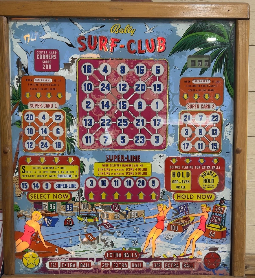 Máquina de Pinball Bally Surf Club Años 60 De Colección Bingo Arcade Luces Encendidas, Sin Jugar GA Foto 2 de 4