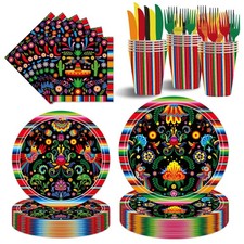 160 PCS Mexican Fiesta Paper Plates Cups Napkins Cinco De Mayo 25 Guests