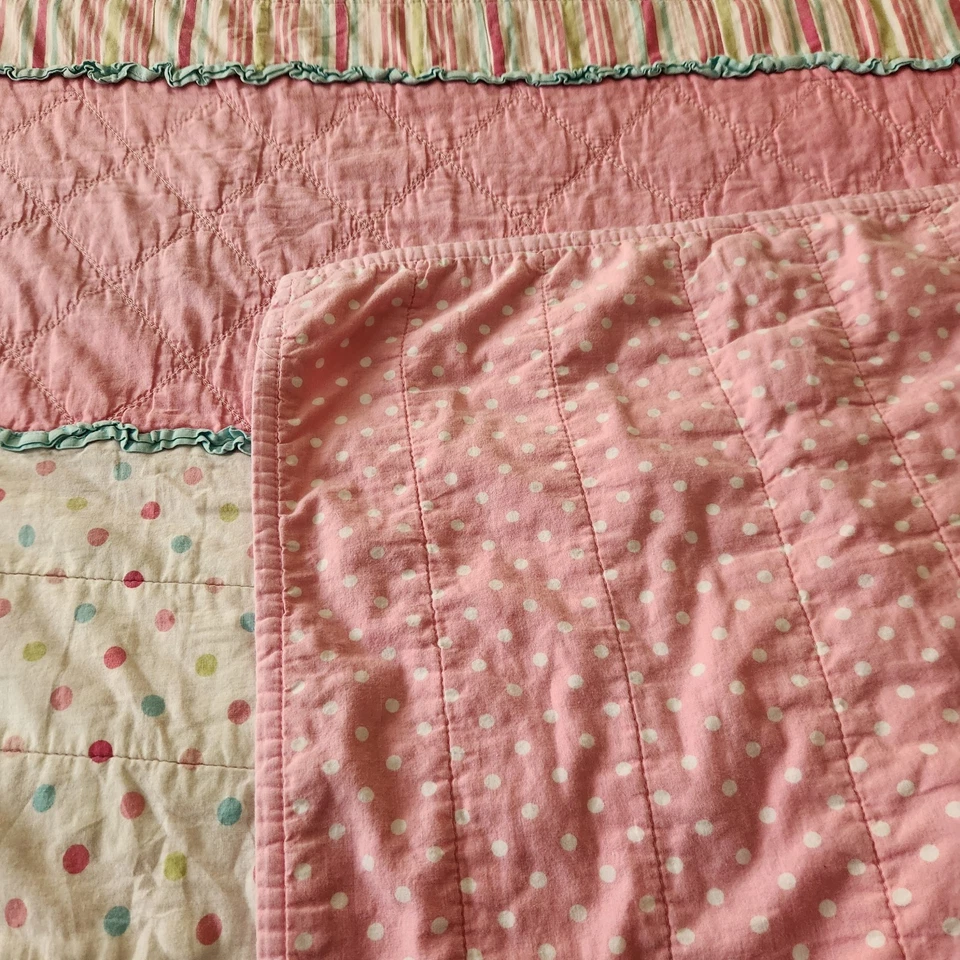 Edredón hecho a mano rayas rosas lunares Rick Rack Girlie 62 x 86 Foto 4 de 4