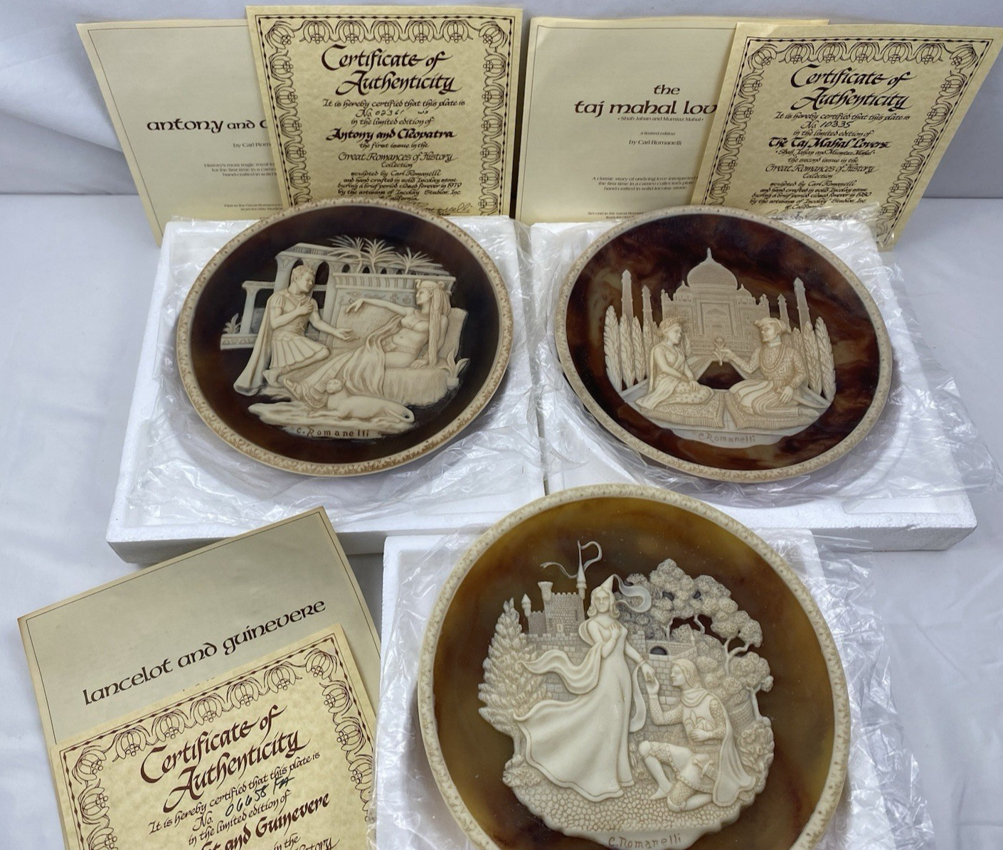 Set of 3 Great Romances of History Incolay Stone Plates By C