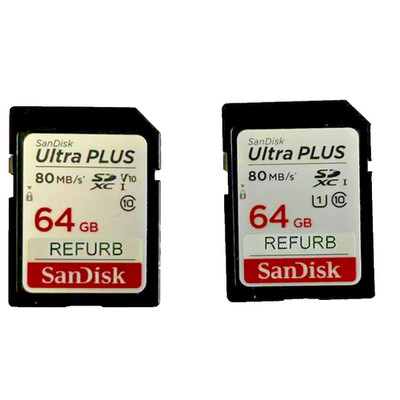 2PCS SanDisk Ultra PLUS 64GB SDXC Class 10/UHS-1  SD Memory Card - Black