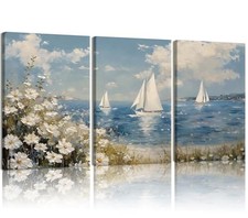 Kdyudo3 pcs Framed Coastal 12 16Inch Framed Beach and coastal flowers