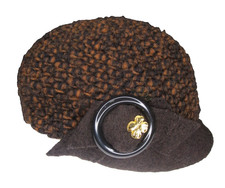 Complit by Marisa Stylish Italian Wool Brown Tweed Beret Bow Gold Flower~OS