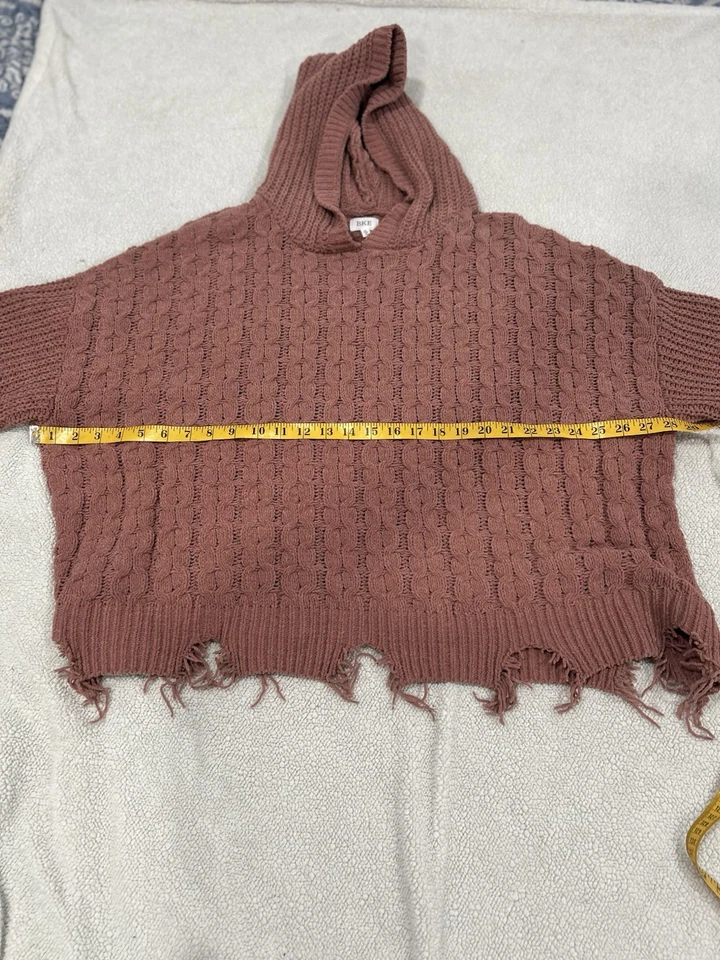 Suéter Pullover BKE Malva Con Capucha Manga Larga Dobladillo Crudo Chenille Talla M Foto 3 de 4