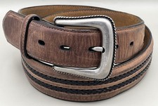 Nocona Leather Belt Size 40 Brown With Black Braid Western Cowboy Silver Buckle