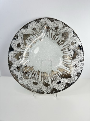 #ad Dorothy Thorpe Vintage MCM Atomic Splash Glass Triangle Tray 15quot; Silver Overlay $120.00