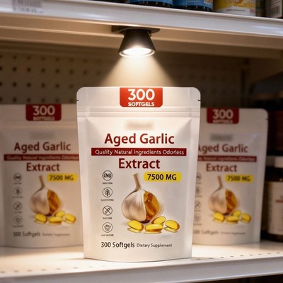 1/2 PCS Elare Aged Garlic Extract, 300 Softgels, 7500mg Odorless Heart & ImmuncX