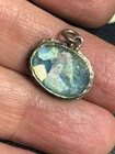 B2719 Vintage Roman Glass Pendant Sterling Silver SR 925 Iridescent Oval .925