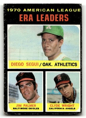 1971 Topps #67 AL ERA Leaders Diego Segui/Jim Palmer/Clyde Wright 