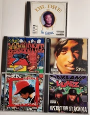 LOT OF 5 RAP CDS - SNOOP DOGG DR DRE DJ QUIK LUNIZ 2PAC RARE CALI G-FUNK RAP CD