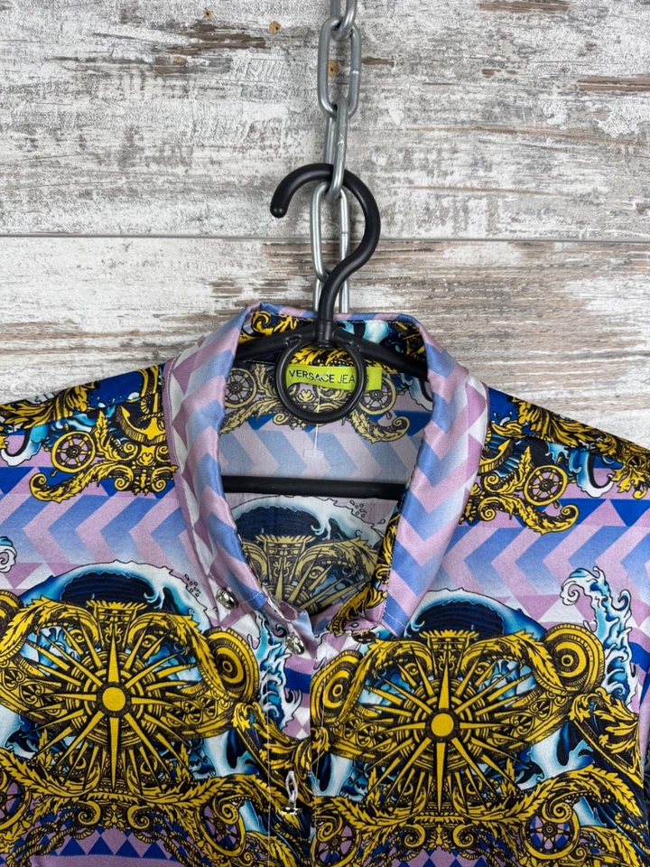 Mujer Vintage Versace Jeans Camisas Botón Seda Floral Top Talla US 8 Foto 4 de 4