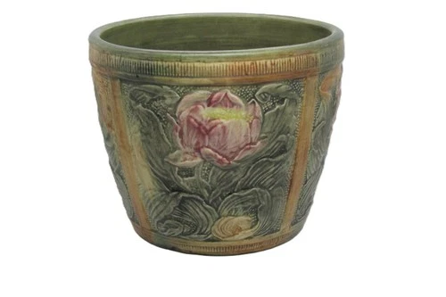 Weller Pottery Flemish Peony Small Jardiniere Signed Block Letters SCARCE