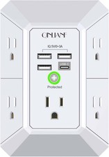 5 Outlet Extender Surge Protector Multi Plug Wall Adapter USB Charger Ports with