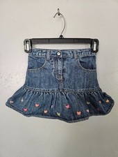 Gymboree Girls 6 Denim Ruffle Mini Skirt Skort Multicolor Heart Embroidered Blue