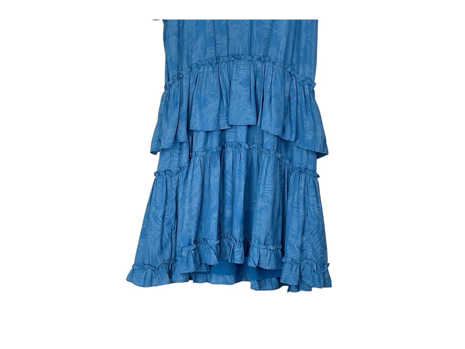 PALM ANGELS Current Air Los Angeles mini abito plissettato con fronde blu palma e volant taglia media