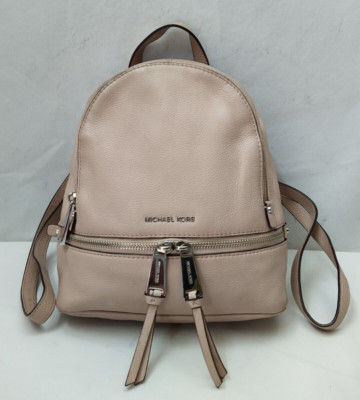 Michael Kors Rhea Beige Pink Pebbled Leather Zipper Pockets Backpack MICHAEL Michael Kors Rhea Medium Color-block Logo Backpack  main image 3